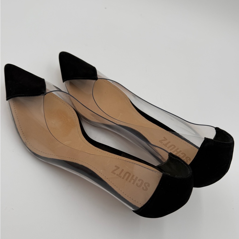 SCHUTZ Women’s Cendi Black Suede with Transparent Sides Heels Size 8 - Picture 6 of 10